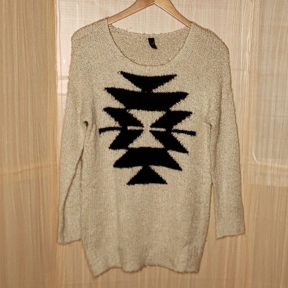 Windsor Womens Cream Black Southwest Tunic Sweater Medium - Picture 1 of 6